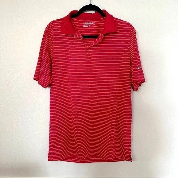 Nike Golf Tour Performance Dri Fit Pink and White Striped Shout Sleeve Polo Sz M - Picture 2 of 7